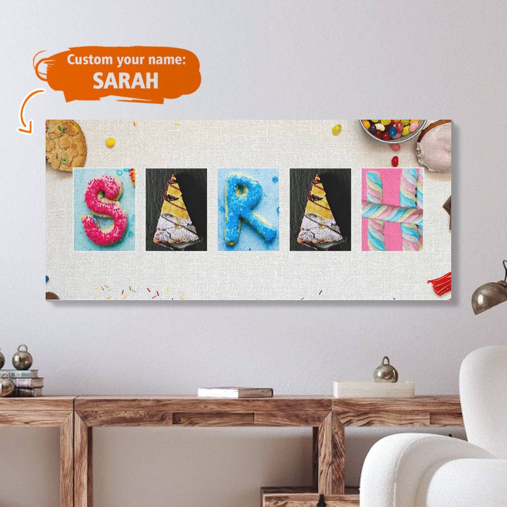 Sarah Canvas Name Art Painting Spell You Name frame - Candy Style - customphototapestry