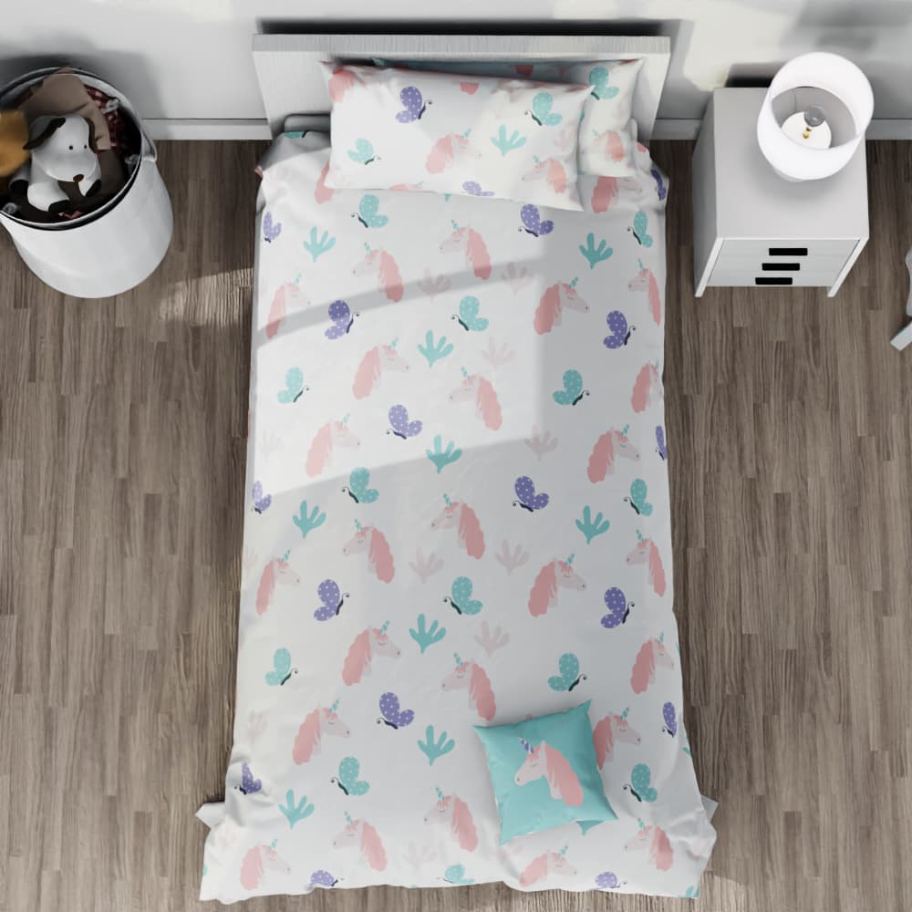 Unicorns And Butterflies Reversible Duvet Bed Set