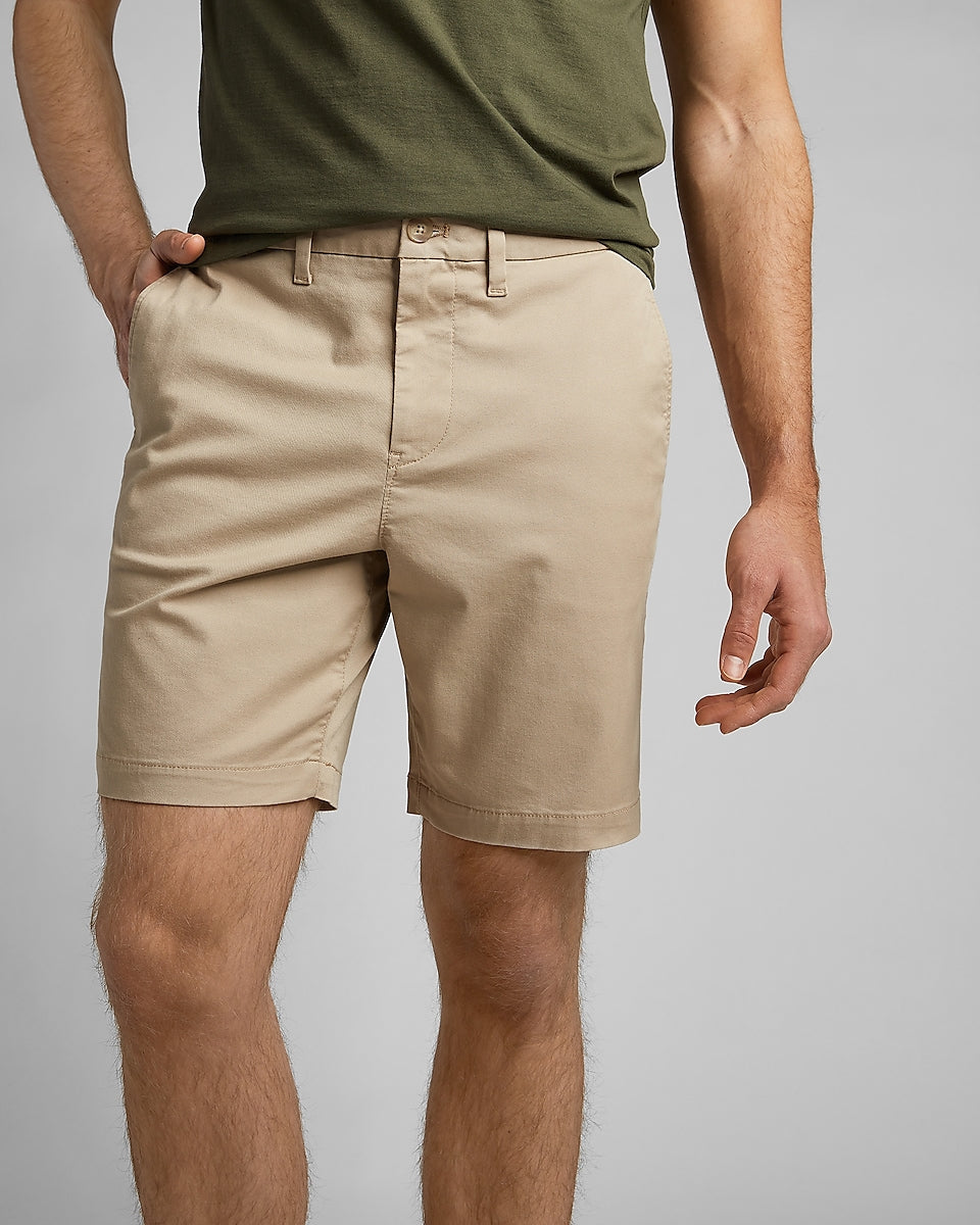 Express Men, Solid 8 Temp Control Hyper Stretch Shorts in Khaki