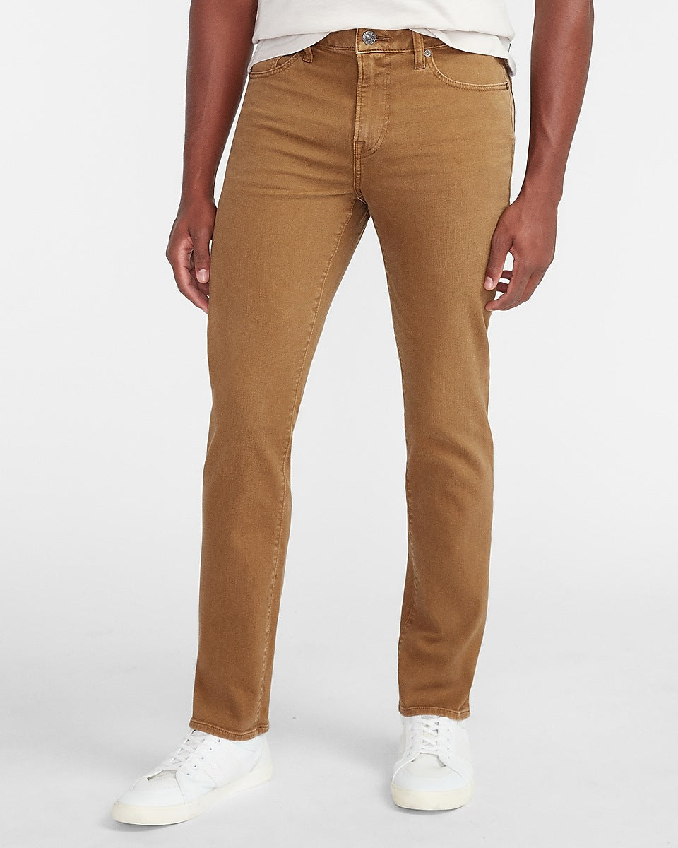 Express Men  Slim Dark Khaki Hyper Stretch Jeans in Khaki