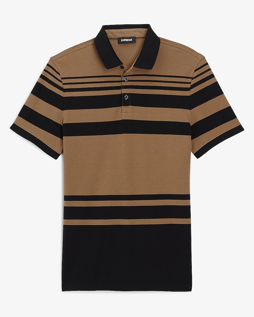 Express Men | Striped Luxe Pique Polo in Truffle | Express Style Trial