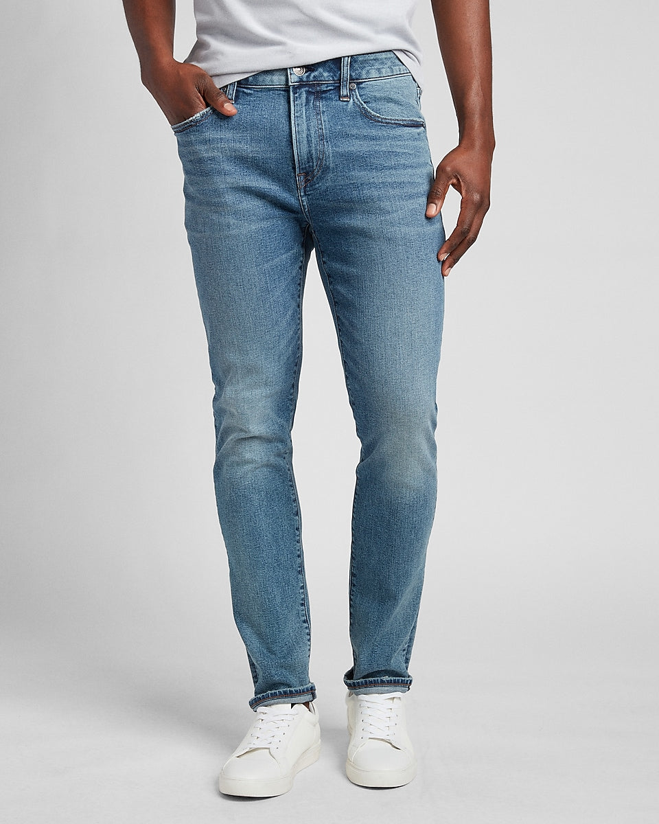 Express Men | Skinny Medium Wash Hyper Stretch Jeans in Medium Wash ...