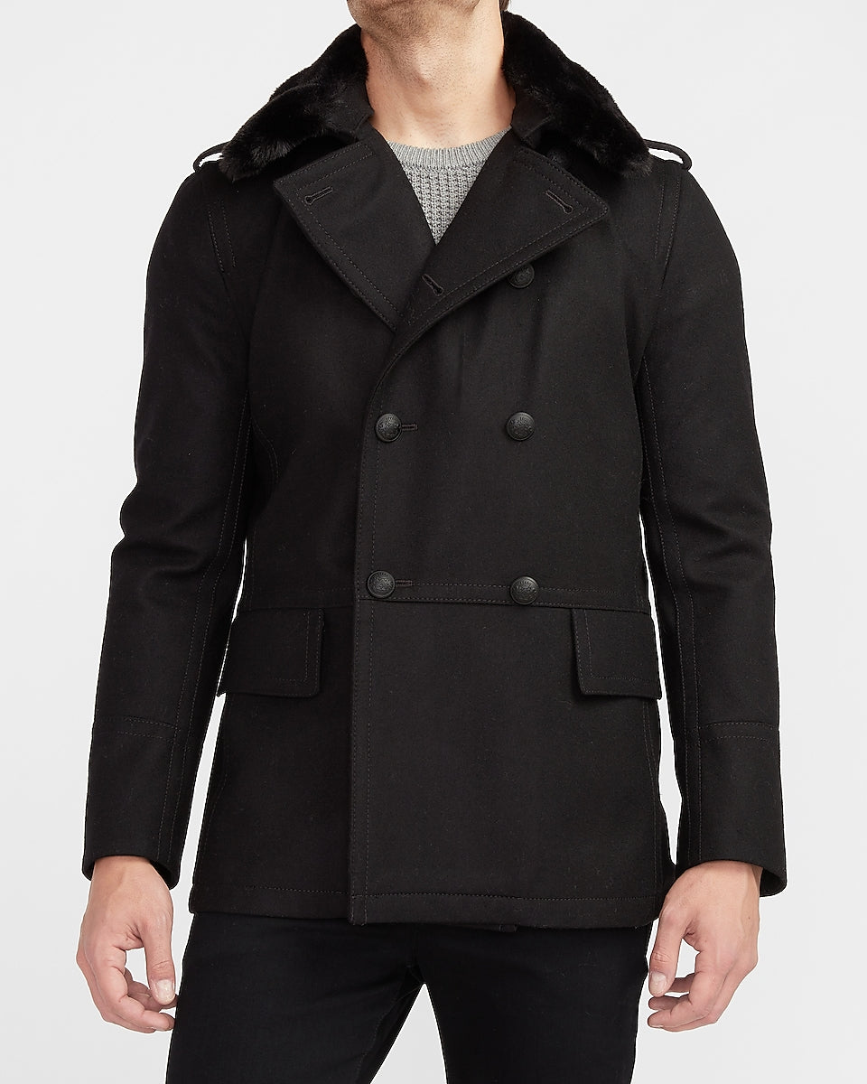 Express Men | Black Water-Resistant Wool-Blend Top Coat in Jet Black ...