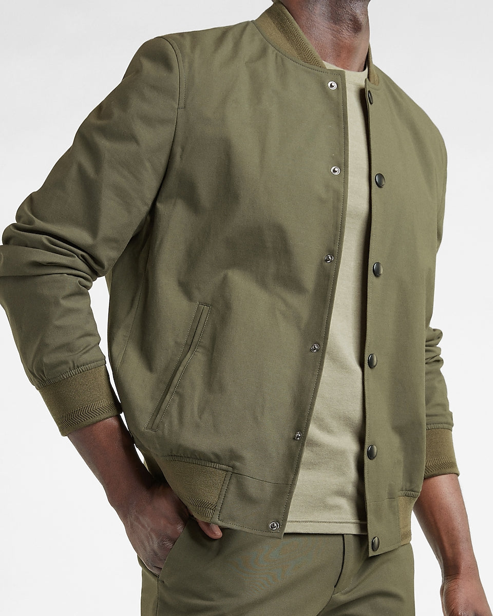 Express Men | Olive Chambray Bomber Jacket in Olive Green