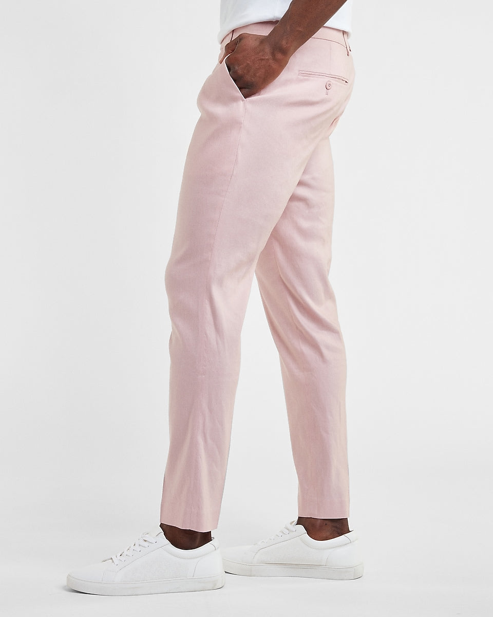 Express Men | Slim Solid Pink Cotton Linen Blend Suit Pant in Dusty ...