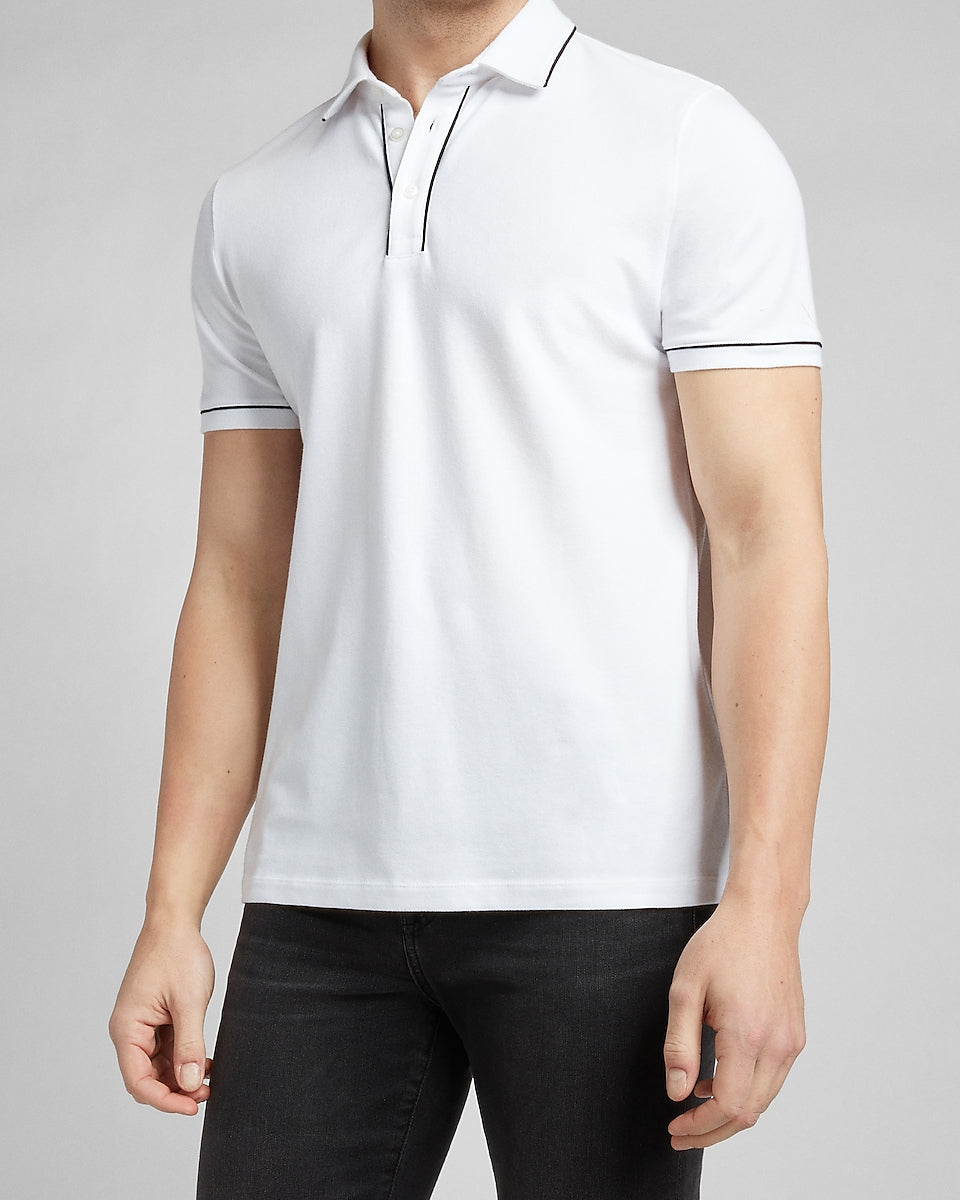 Express Men | Piped Luxe Pique Polo in Pure White | Express Style Trial