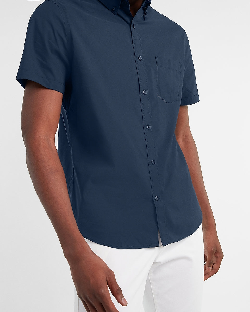 Express Men | Slim Solid Wrinkle-Resistant Performance Short Sleeve