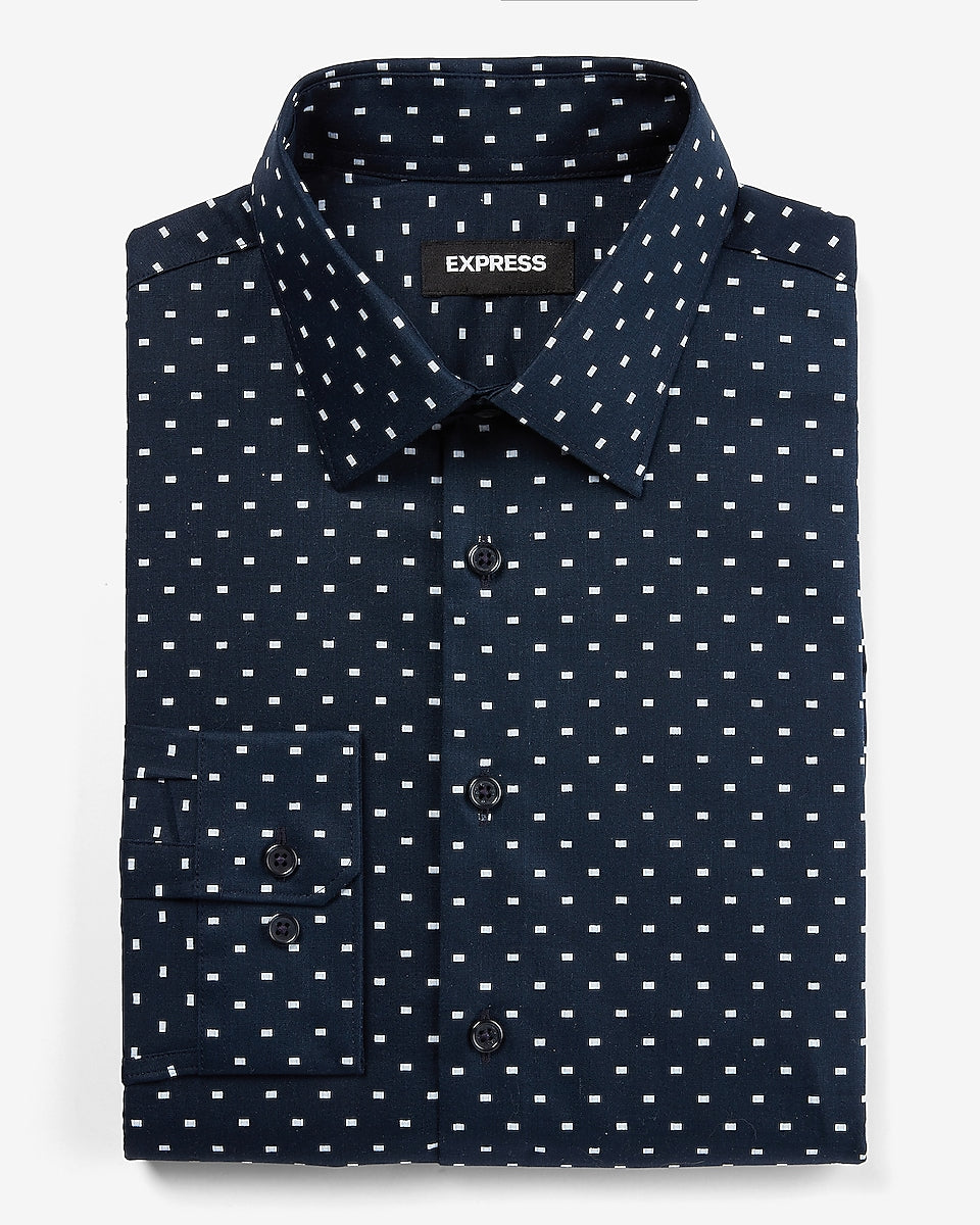 Express Men | Slim Geo Print Stretch Cotton 1Mx Dress Shirt in Blue ...