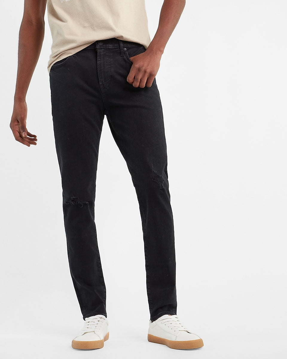 Express Men | Skinny Black Ripped Hyper Stretch Jeans in Black ...