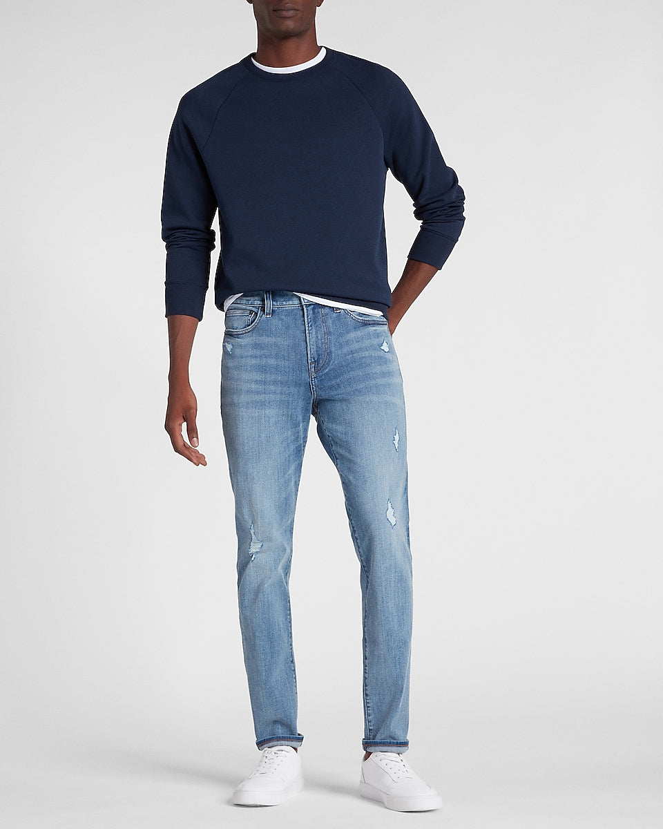 Express Men | Slim Ripped Medium Wash 4-Way Hyper Stretch Jeans in ...
