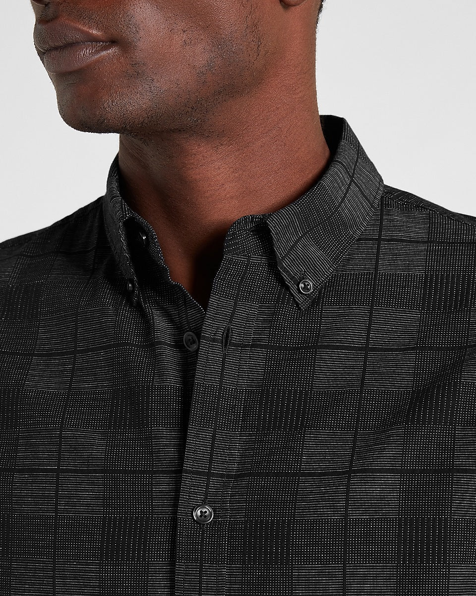 Express Men | Slim Plaid Dobby Shirt in Jet Black | Express Style Trial