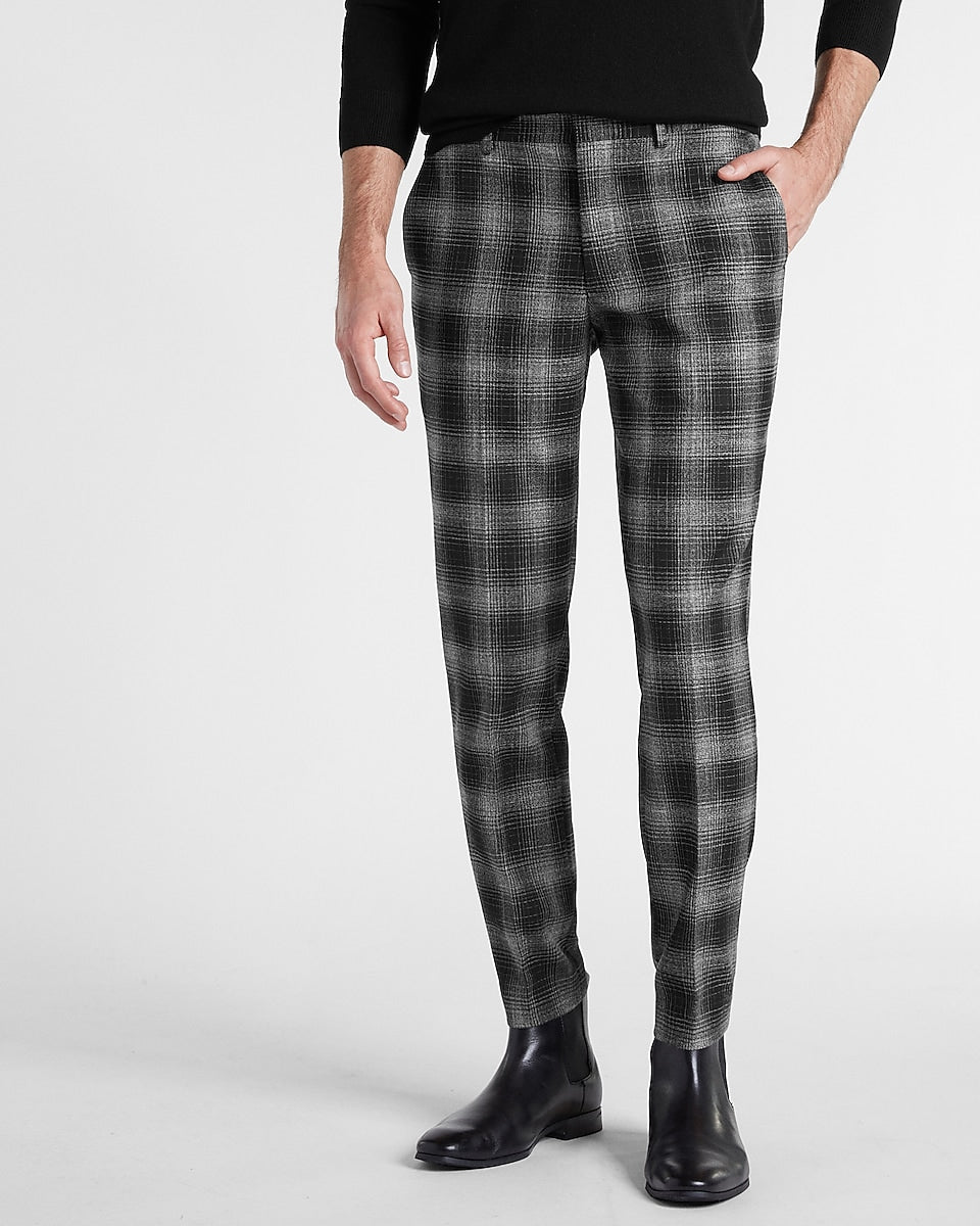Extra Slim Brown Plaid Flannel Jogger Dress Pant | Express