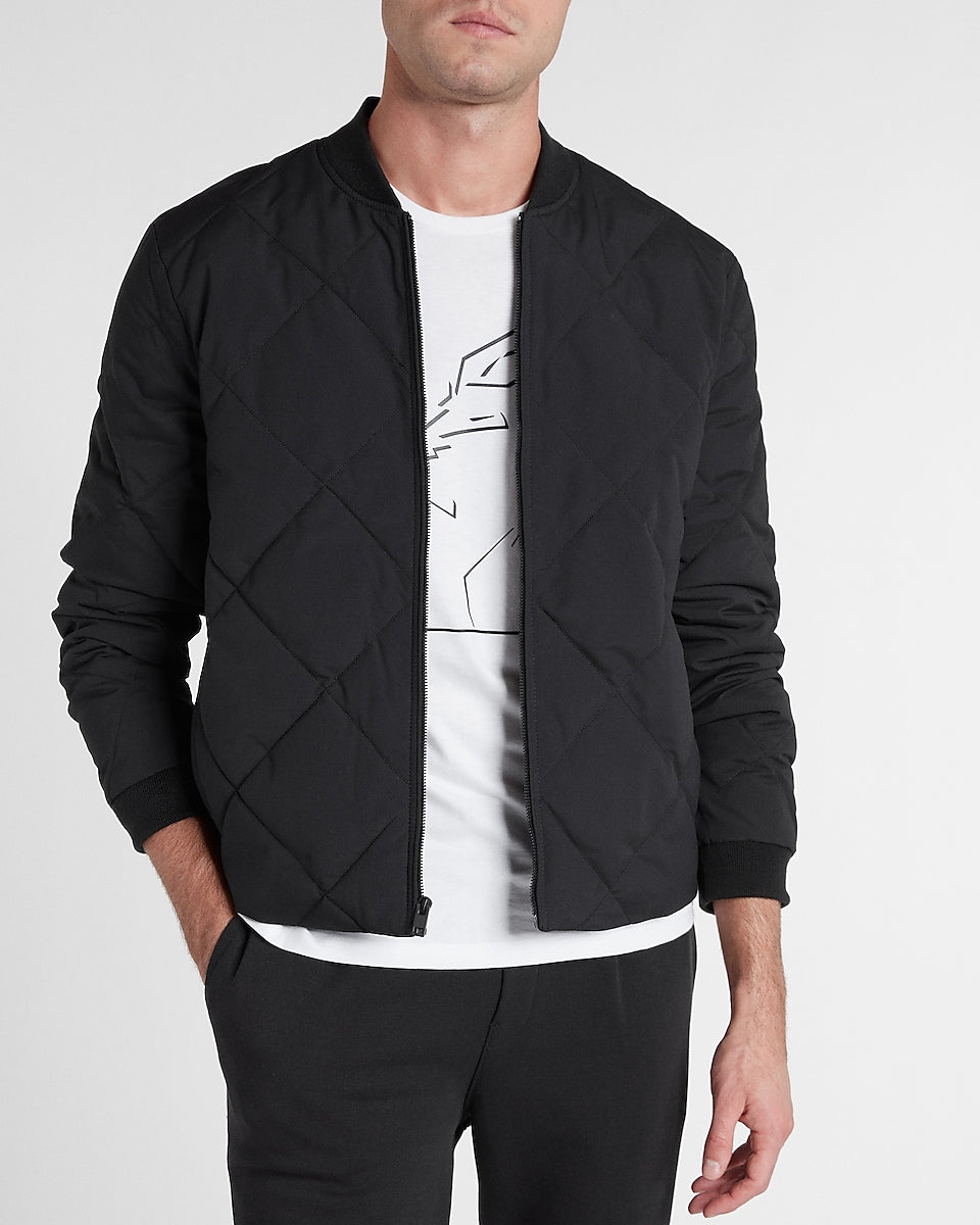 Express Men Black Quilted Bomber Jacket In Jet Black Express Style Trial 