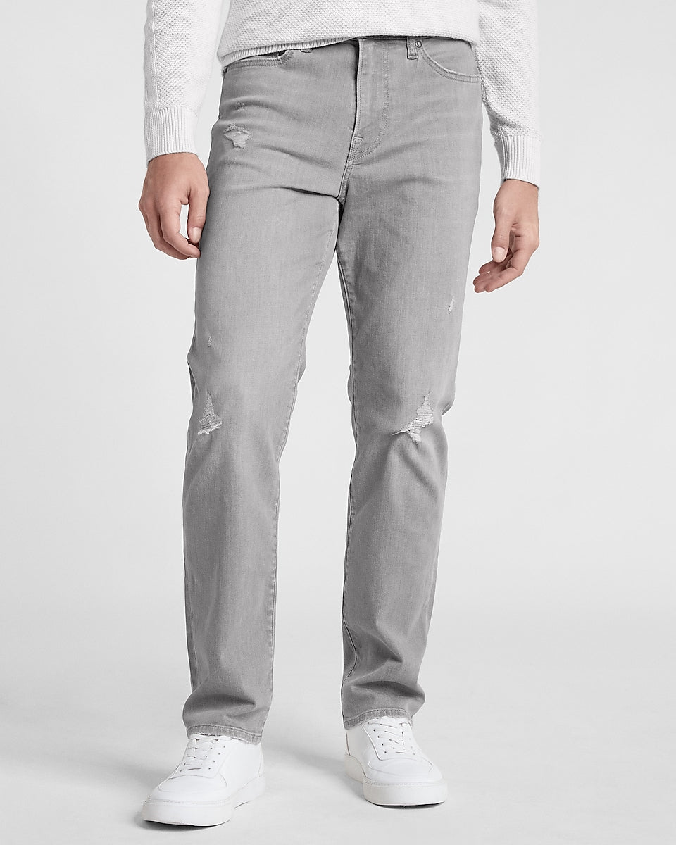 Express Men | Relaxed Gray Ripped Hyper Stretch Jeans in Gray | Express ...