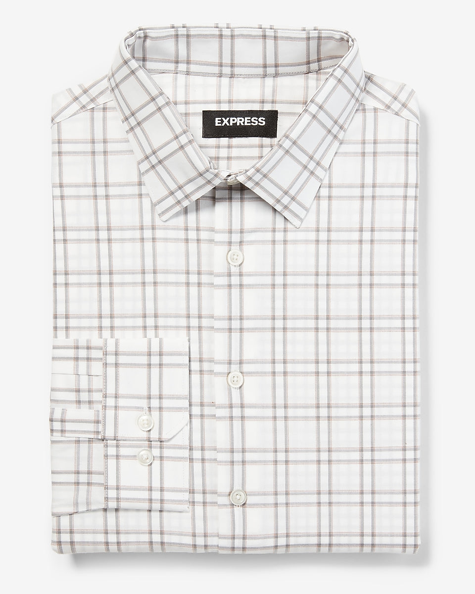 Express Men | Classic Plaid Stretch Cotton 1Mx Dress Shirt in White ...