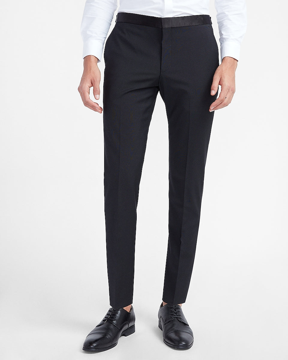 Express Men | Extra Slim Solid Black Wool-Blend Tuxedo Pant in Black ...