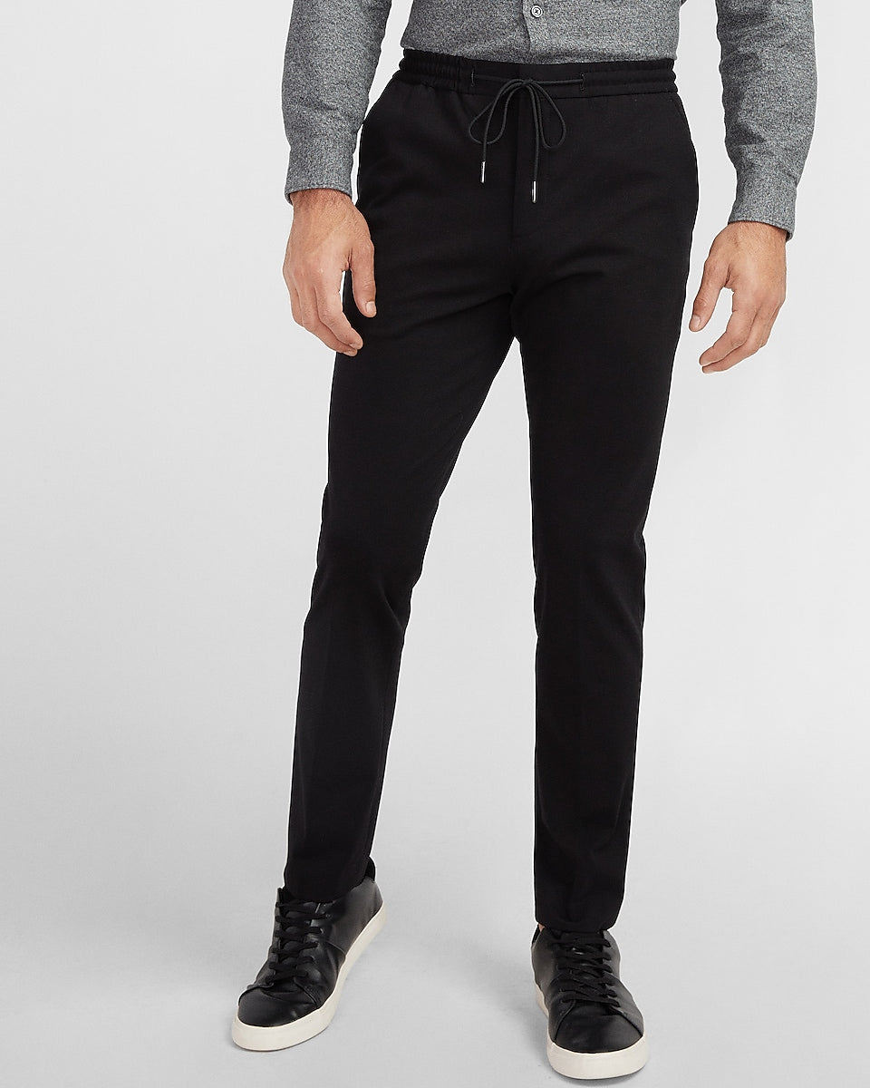 Express Men Slim Solid Black Luxe Comfort Knit Drawstring Suit Pant In Black Express Style Trial 