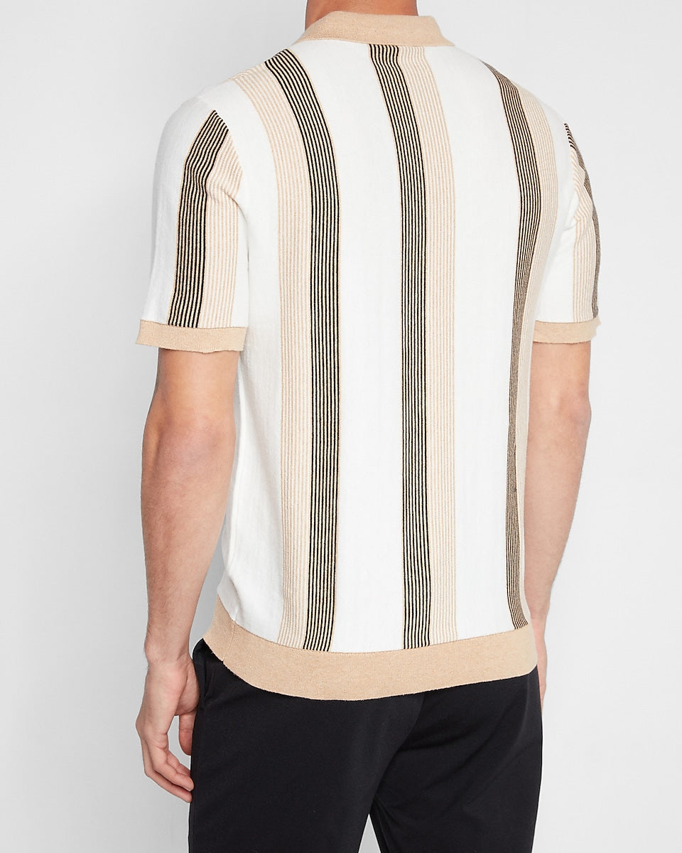 Express Men | Vertical Striped Color Block Zip Polo Sweater in Chalk ...