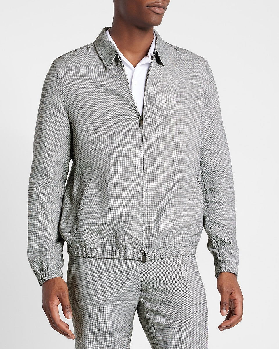 Express Men | Slim Black & White Houndstooth Linen-Blend Zip Suit ...