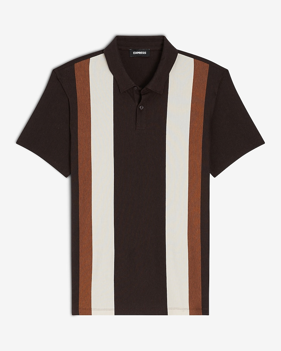 Express Men | Striped Luxe Pique Polo in Espresso | Express Style Trial