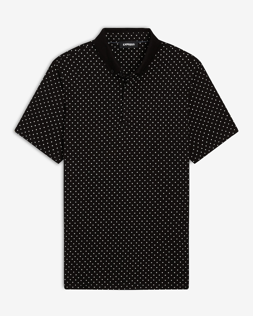 Express Men | Dot Print Luxe Pique Polo in Pitch Black | Express Style ...