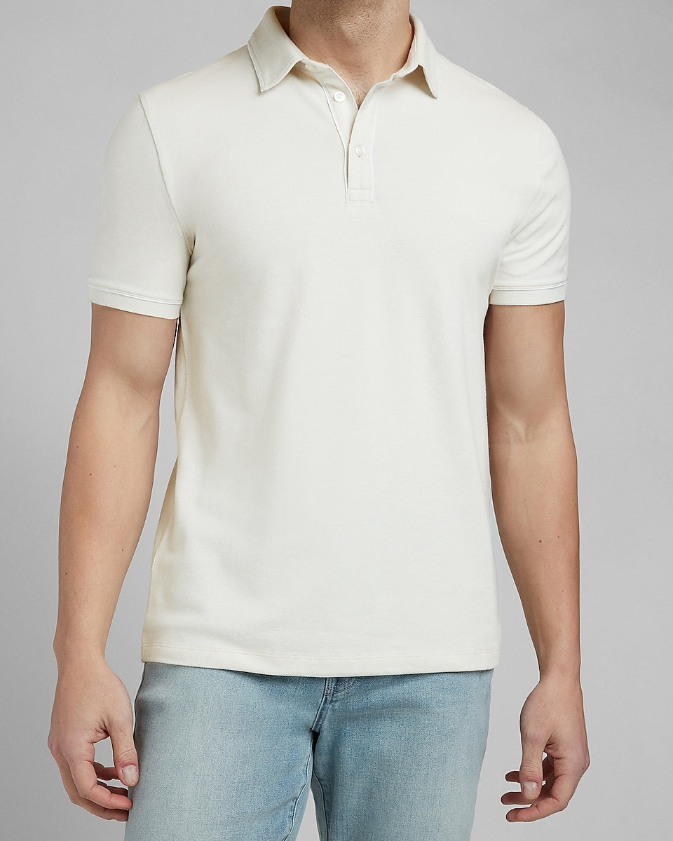 Express Men | Piped Luxe Pique Polo in Warm Ivory | Express Style Trial
