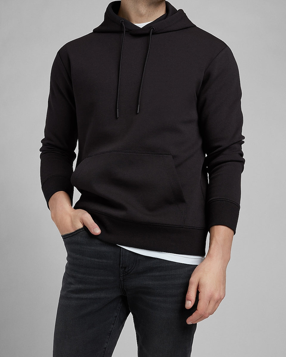 Express Men Solid Double Knit Relaxed Hoodie In Pitch Black Express Style Trial 