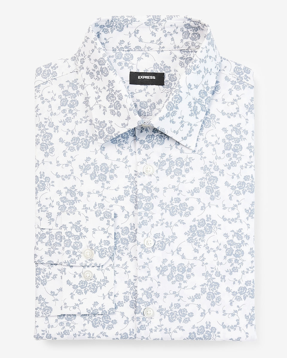 Express Men | Slim Floral Stretch 1Mx Dress Shirt in White | Express ...