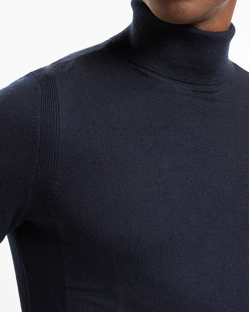 Express Men | Solid Merino Wool Turtleneck Sweater in Navy | Express ...