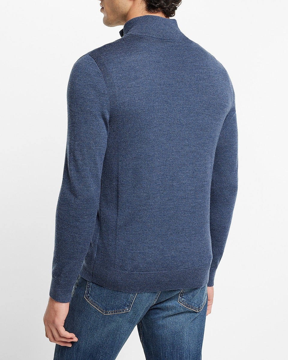 Express Men | Merino Wool Quarter Zip Mock Neck Sweater in Bluestone ...