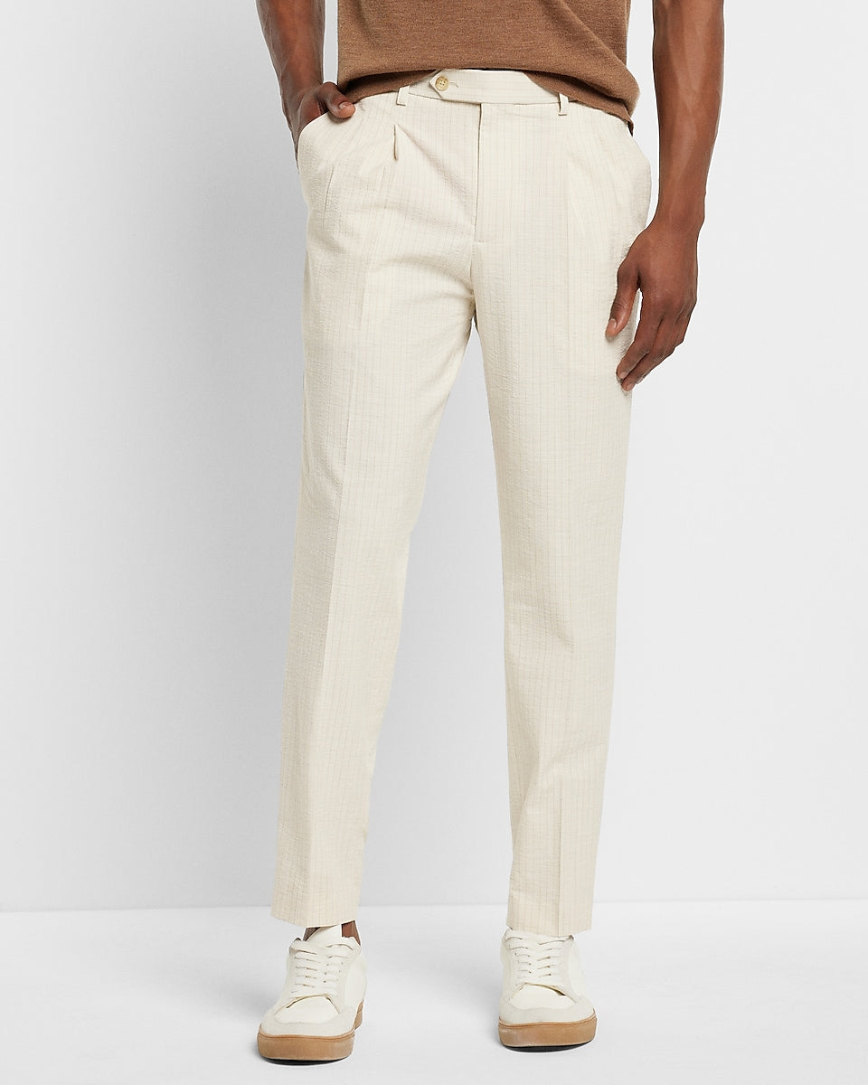 Slim Beige Suit Crop Trousers