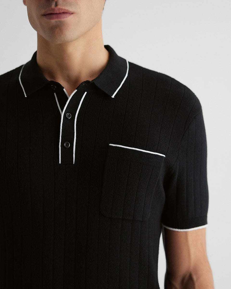 Express Men | Modern Prep Short Sleeve Sweater Polo in Pitch Black ...
