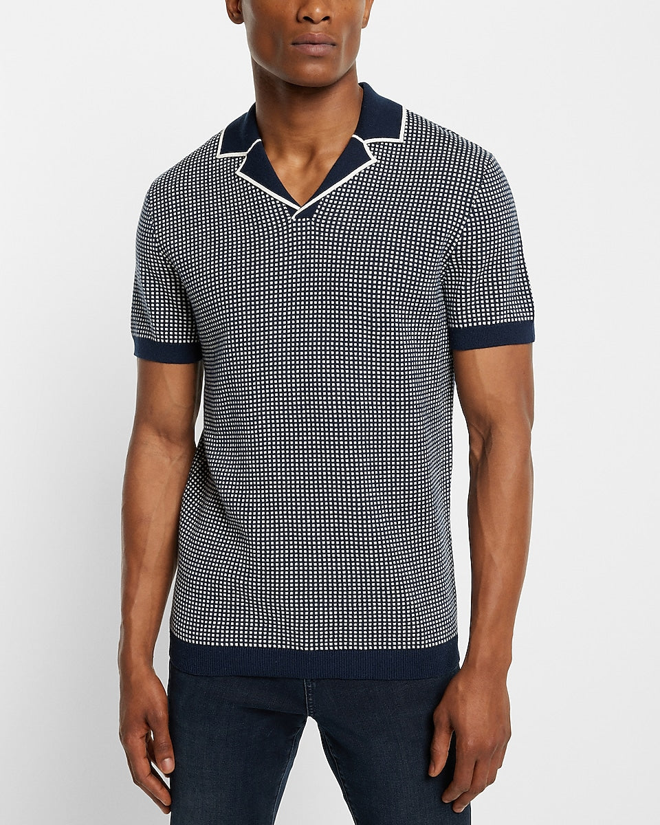 Express Men | Geo Print Cotton Short Sleeve Sweater Polo in Navy ...