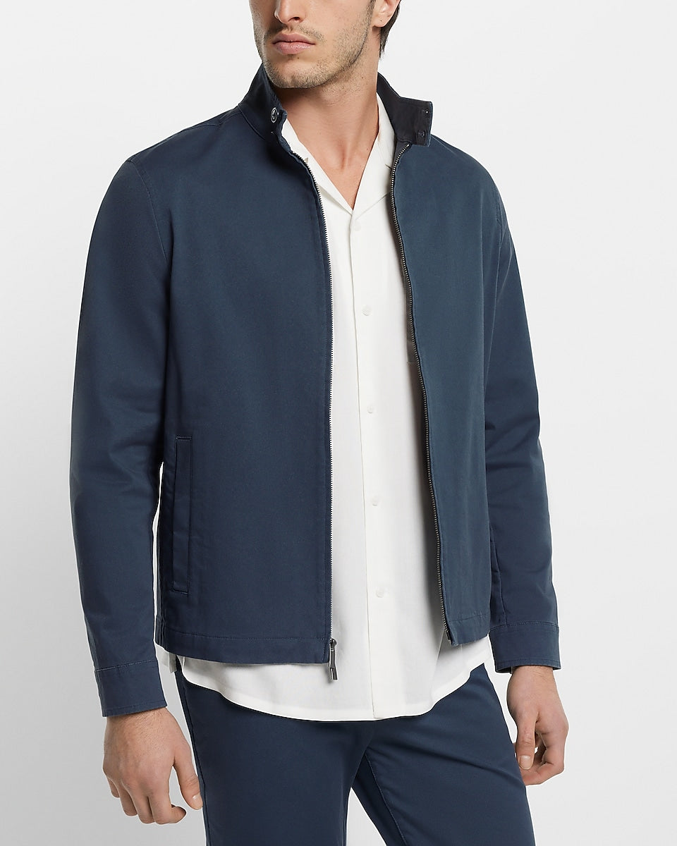 Express Men | Solid Blue Stretch Modern Chino Bomber Suit Jacket in ...