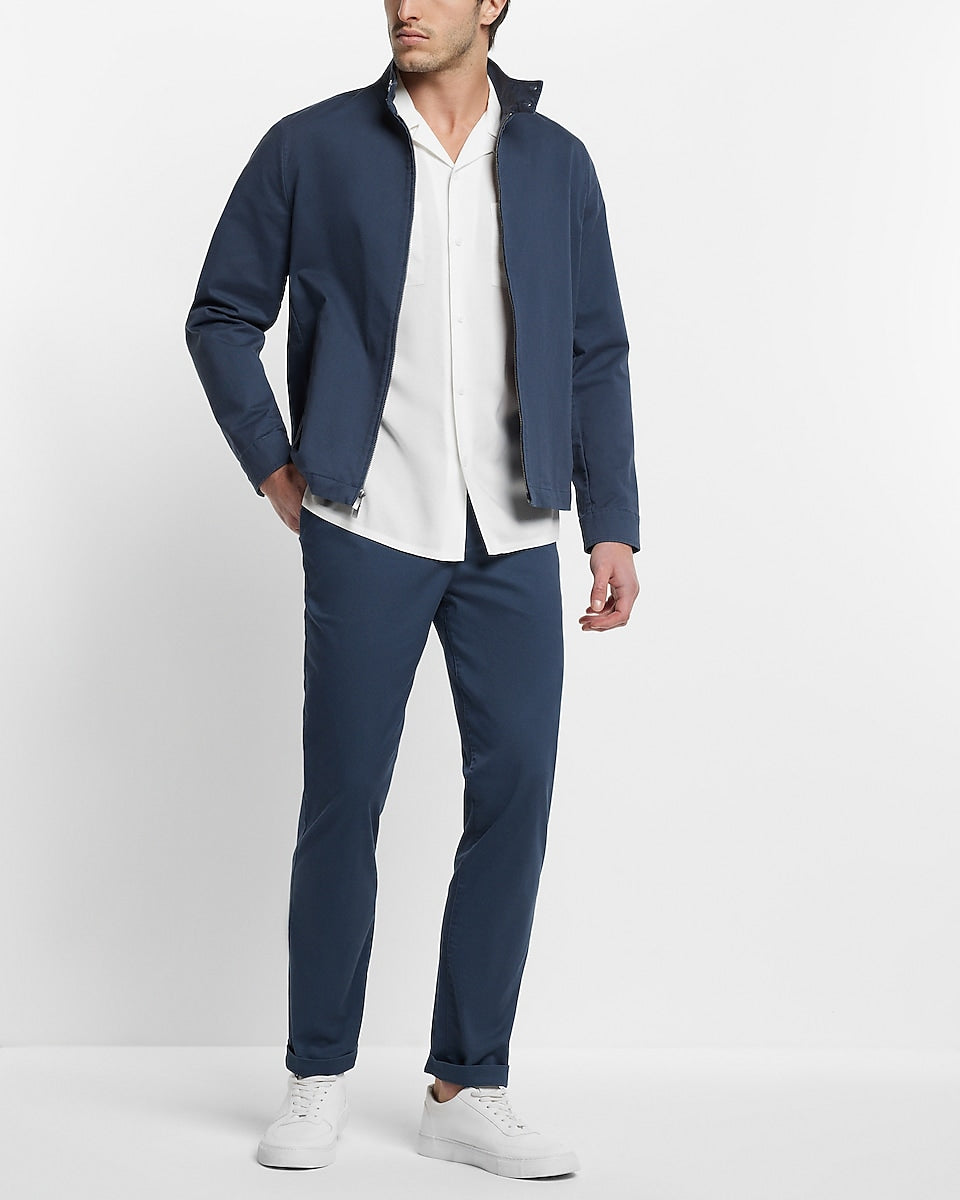 Express Men | Solid Blue Stretch Modern Chino Bomber Suit Jacket in ...