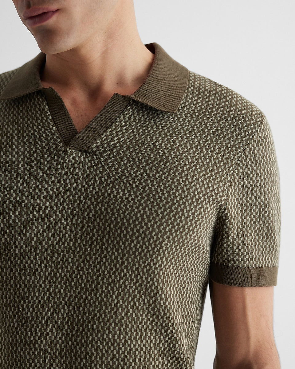 Express Men | Geo Johnny Collar Sweater Polo in Green Gold | Express ...