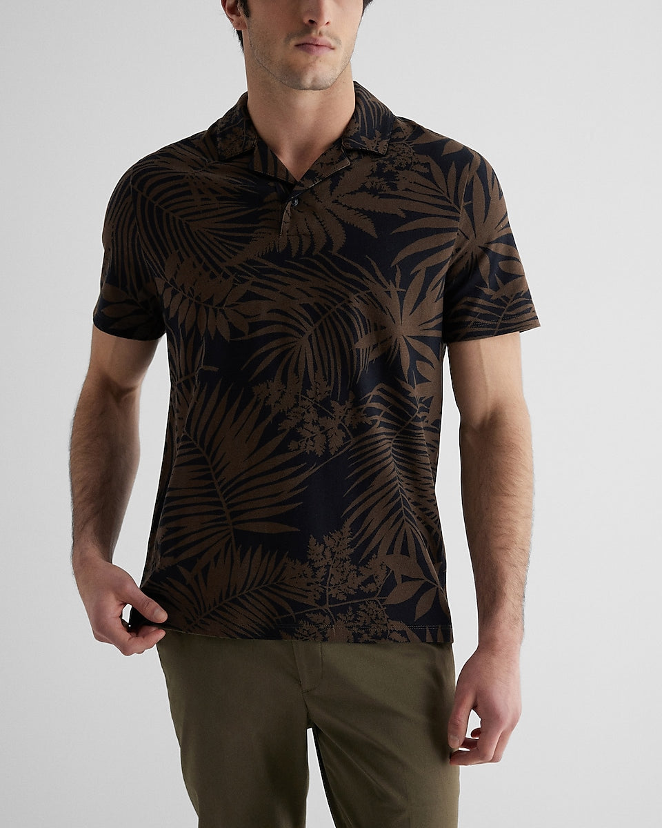 Express Men | Relaxed Floral Luxe Pique Polo in Jet Black | Express ...