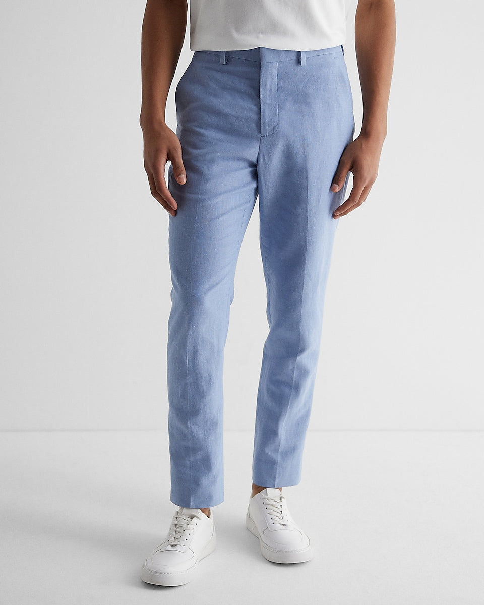 Express Men  Extra Slim Light Blue Linen-Cotton Blend Suit Pant
