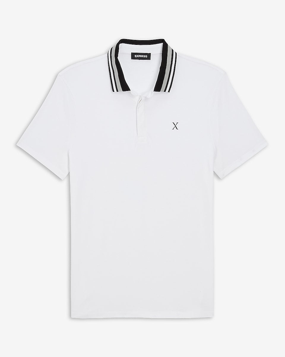 Express Men | Tipped Flat Knit Luxe Pique Polo in Pure White | Express ...