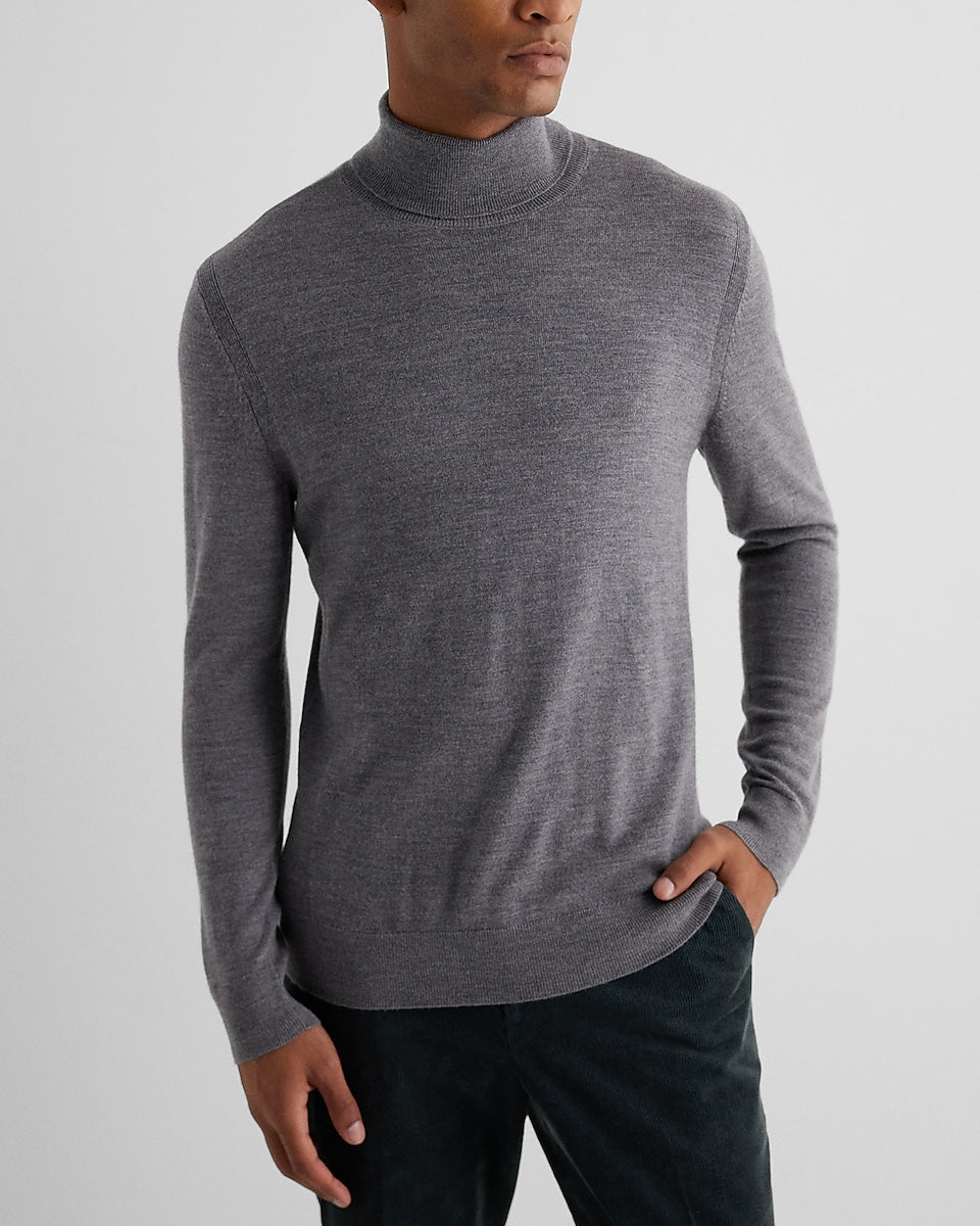 Express Men | Turtleneck Merino Wool Sweater in Heather Gray | Express ...