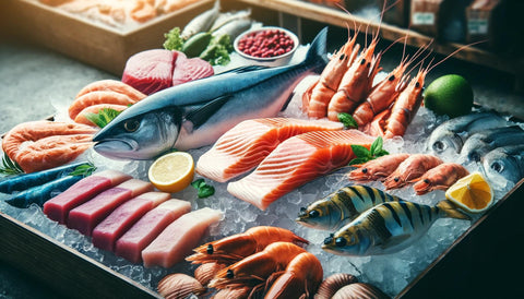 Fish and seafood like salmon, tuna, and prawns are rich in protein and healthy fats.