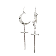 Witchy Hand and Moon Sword Earrings