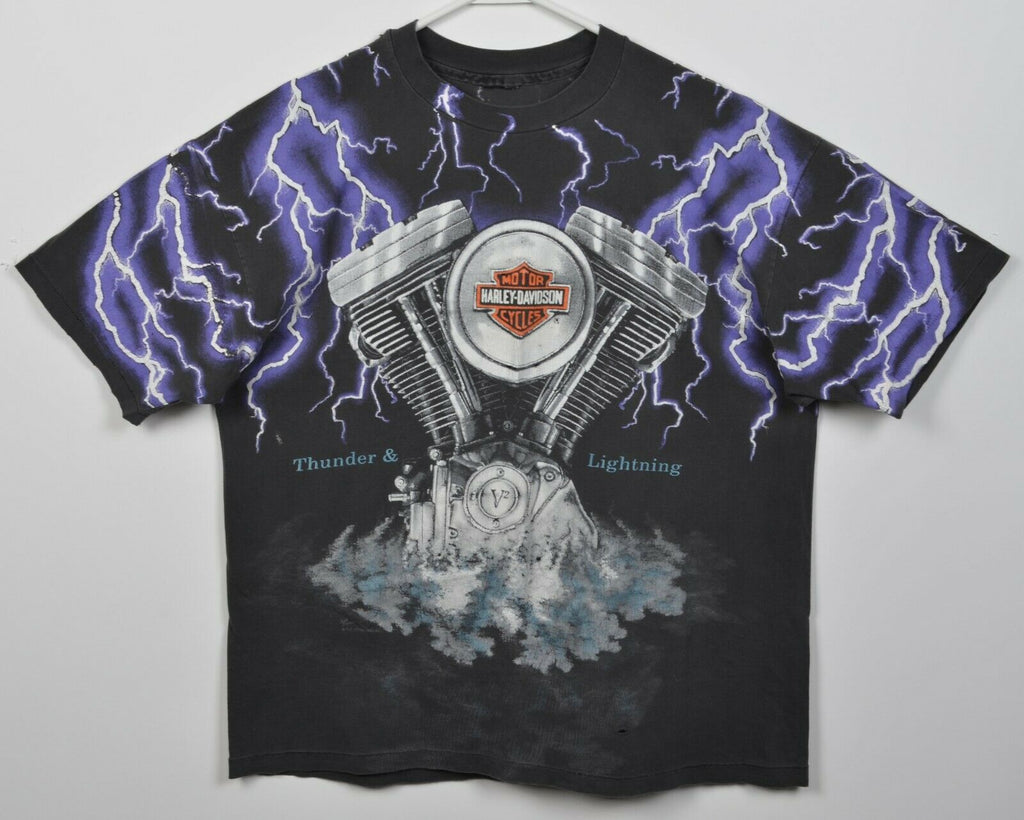 Harley-Davidson Men's XL? Thunder Lightning All Over Print Vintage 90s