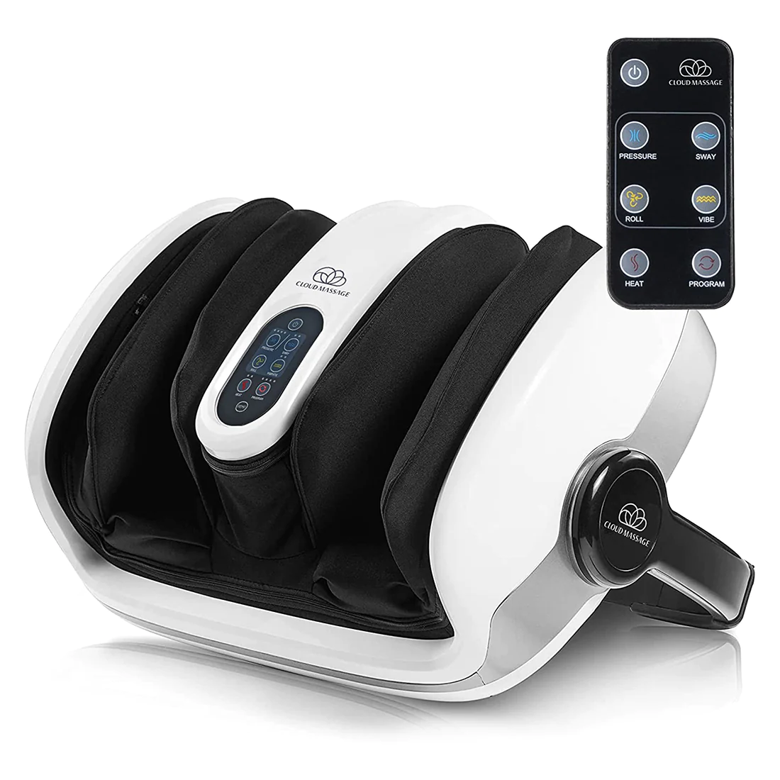 The Shiatsu Foot & Calf Massager 2, shown with the included remote.