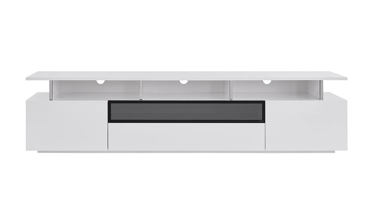 iDaStock.com: Tv Unit High Gloss White With Gray Glass Middle Drawer 2 Drawers And 2 Doors