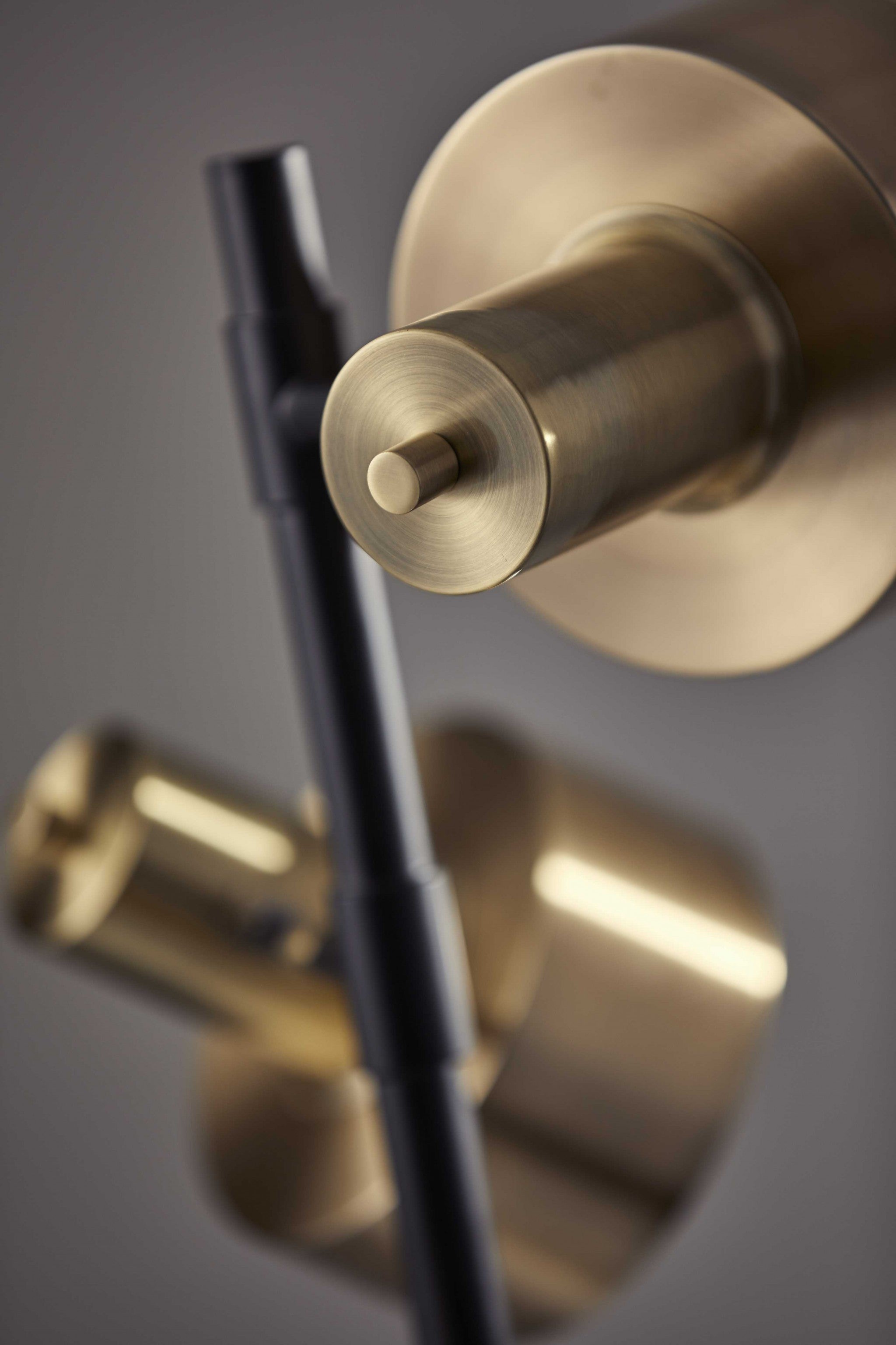 iDaStock.com: Three Light Floor Lamp with Matte Black Pole and Adjustable Antique Brass Metal Shades