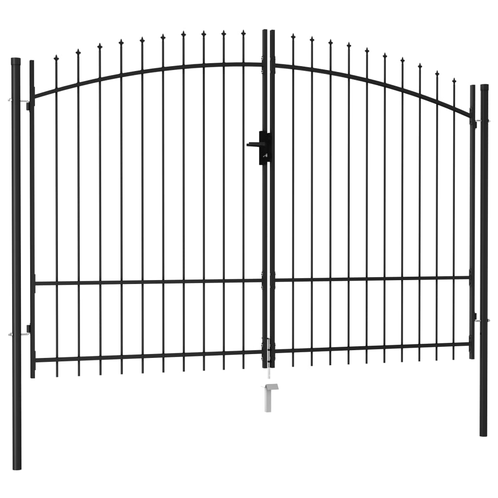 iDaStock.com: vidaXL Fence Gate Double Door with Spike Top Steel Barrier Outdoor Multi Sizes