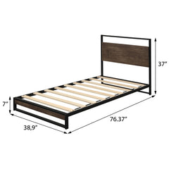 Twin metal bed frame with wood slats