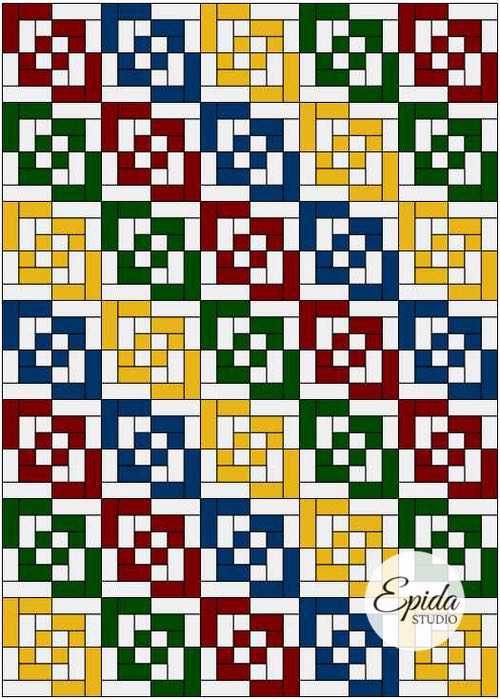 bento box quilt in primary colours.