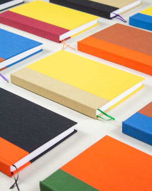 hand-bound lined notebook, yellow & camel